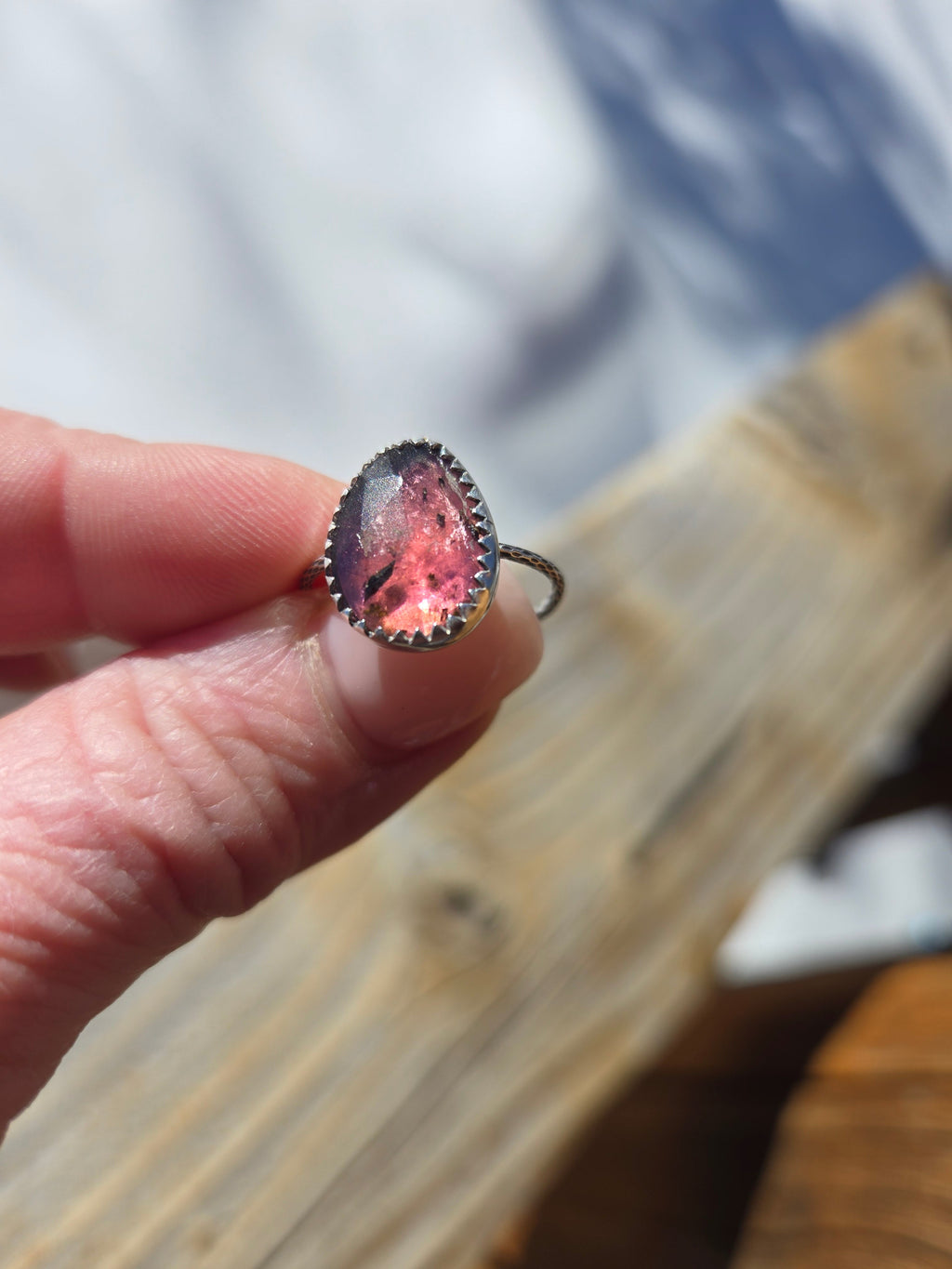 Rose Cut Watermelon Tourmaline Ring - Alpine Lily Jewelry & Designs